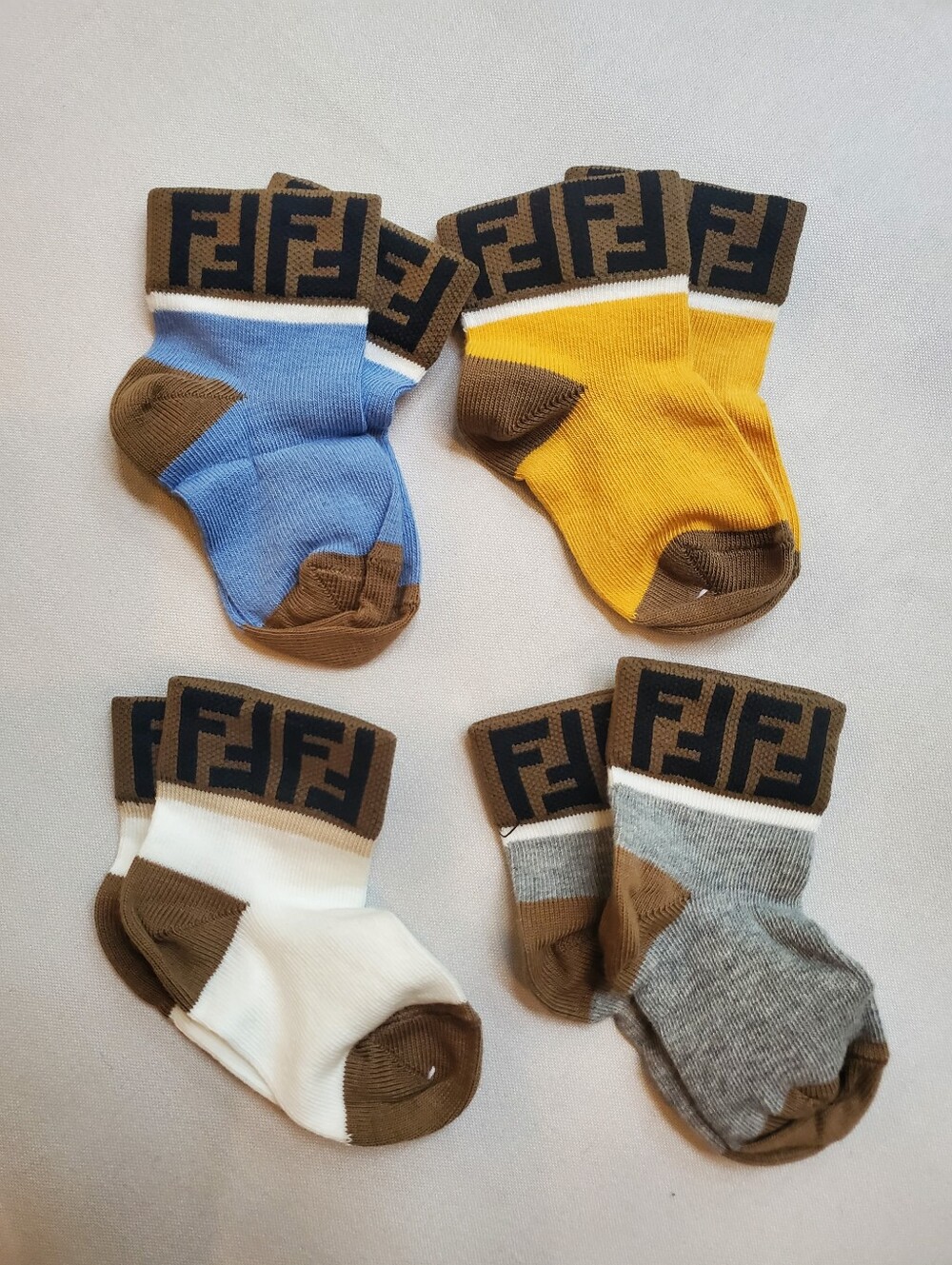 NEW$182 Fendi Baby Kid's FF Jacquard Monogram  5 Pair Baby Socks Size 0-24M